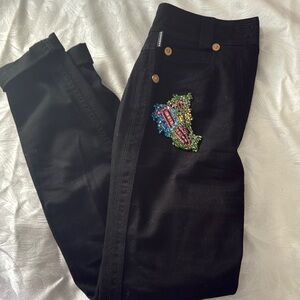 Black Jeans with Colorful Embroidery